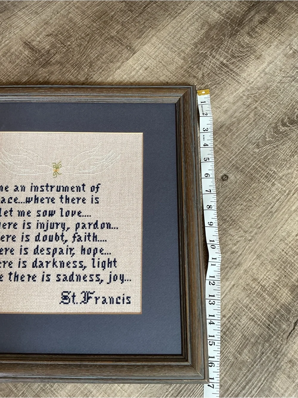 St. Francis Prayer Cross-Stitch Wall Art in Blue and Cream